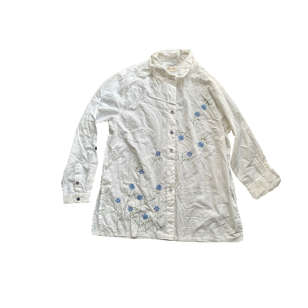 Bobbie Brooks White Embroidered Floral Button Down Shirt Long Sleeve Womens‎ XL